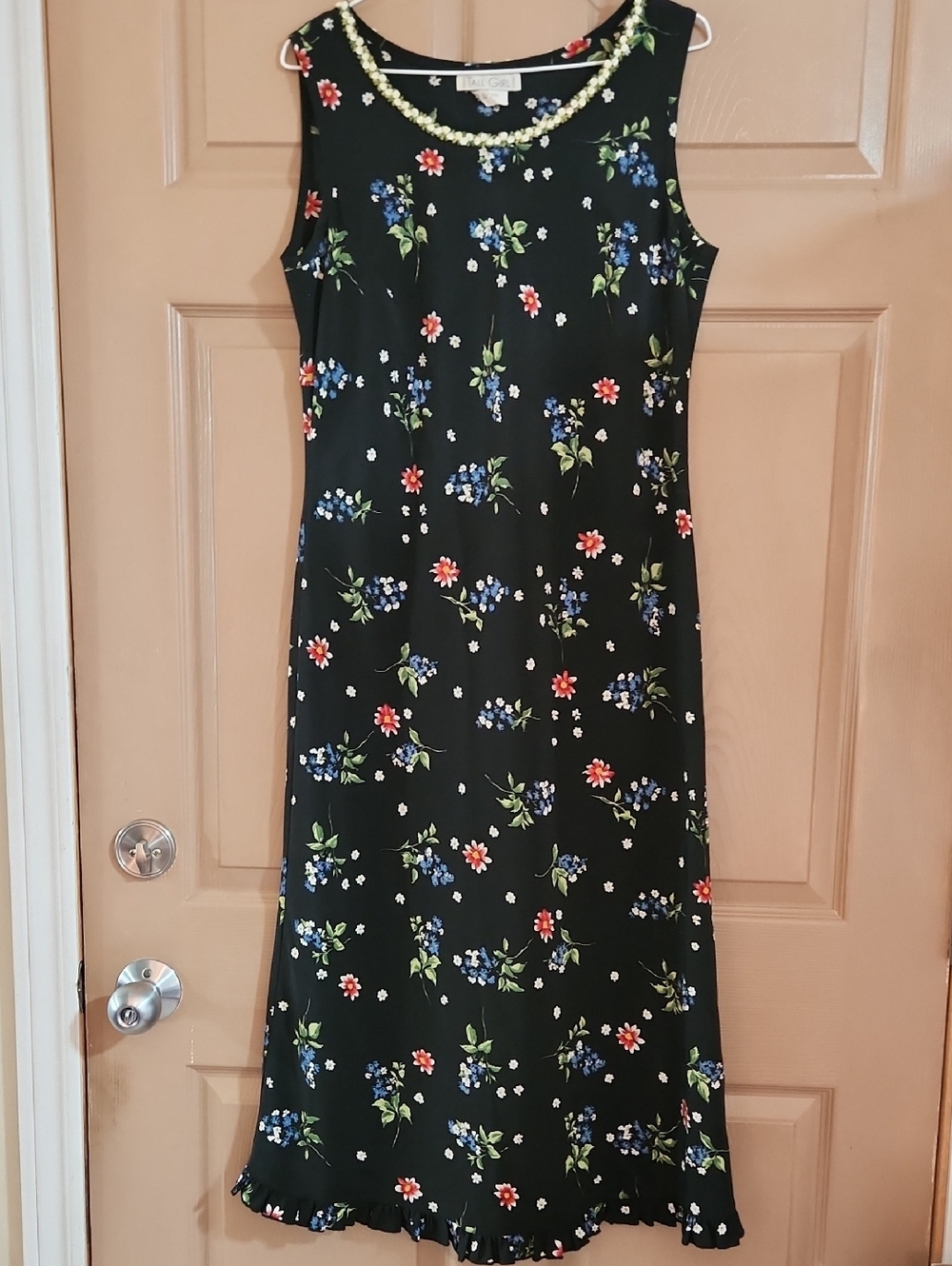 Tall Girl Sleeveless Black Floral Midi Dress - Classic Dress Sz 18T